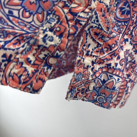 Talbots Women's Top Plus 1X Paisley Pink Blue Popover 3/4 Sleeves Cotton Light - Picture 6 of 9